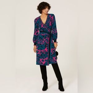 diane von furstenberg lois dress wrap leopard teal womens size M NWT